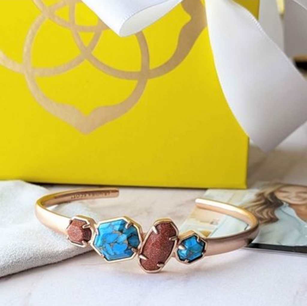 Kendra Scott Color Bar Turquoise Goldstone Rose Gold Cuff Bracelet - Like New